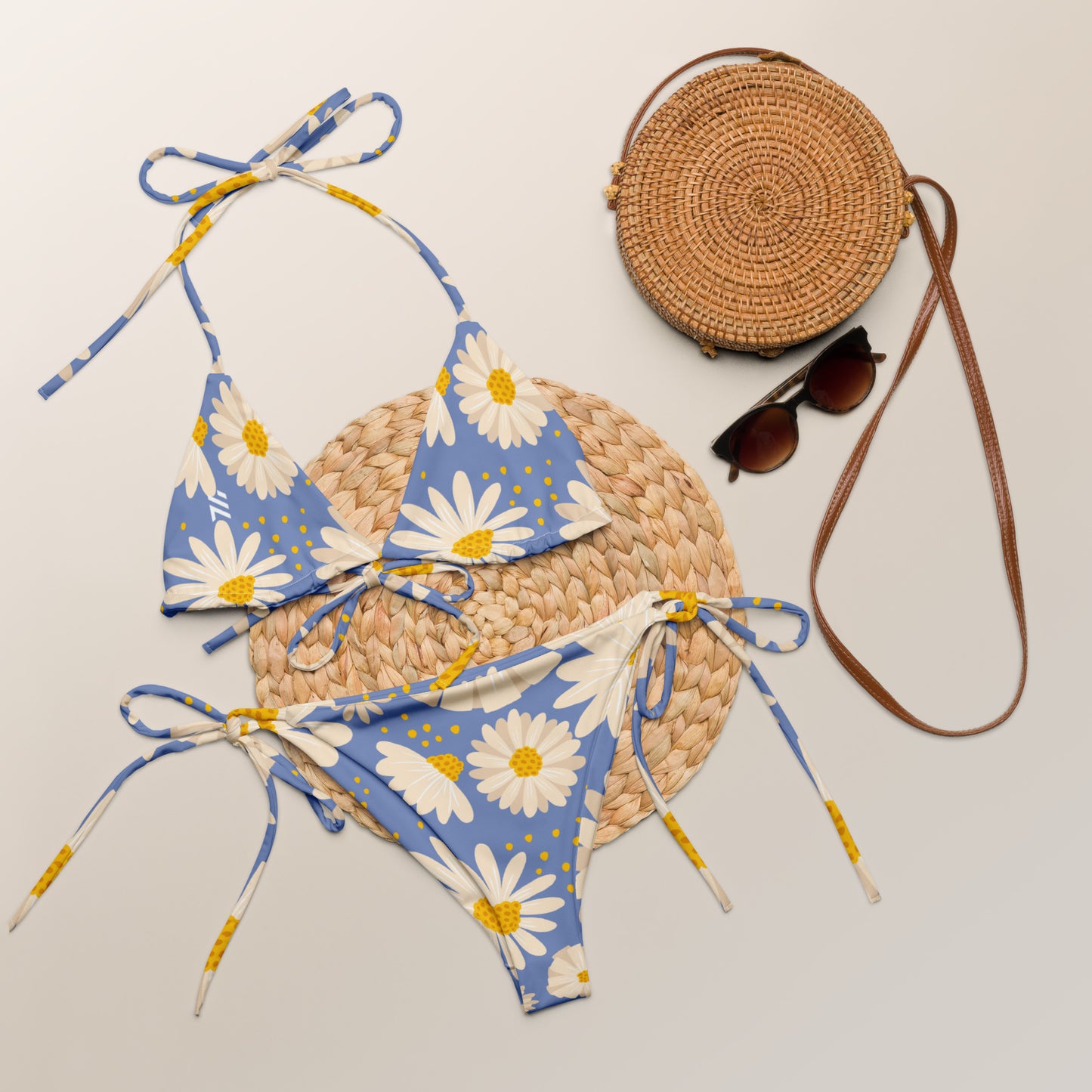 Blue Daisy String Bikini